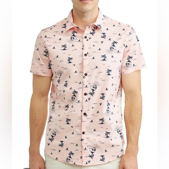 George Young Men's SS Printed Shirt Pink Skull Palm Tree Print XL‎ (46-48) Nwt - Picture 1 of 6